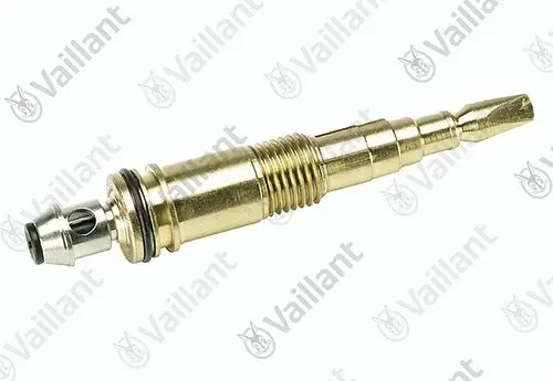 Vaillant Temperaturwähler aus Metall mit Gewinde und unterschiedlichen Anschlussmöglichkeiten, geeignet zur Regelung der Temperatur in Heizsystemen.